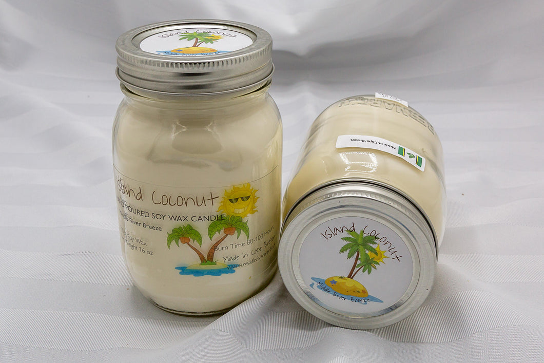 16 oz Mason Jar Soy Wax Candle-Island Coconut