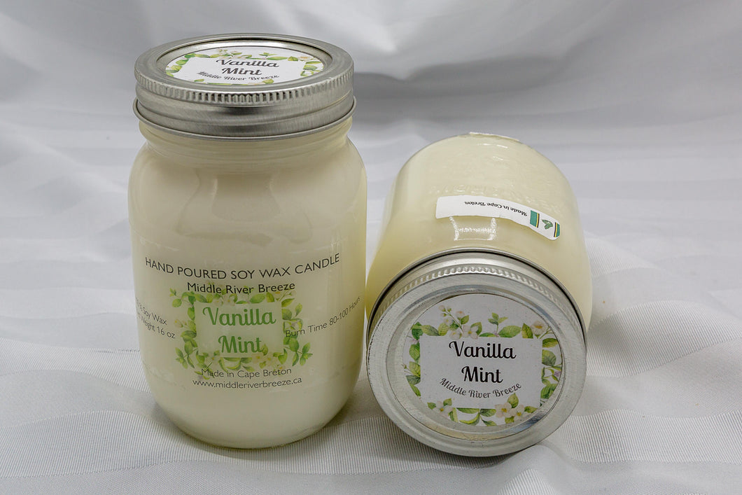 16 oz Mason Jar Soy Wax Candle-Vanilla Mint