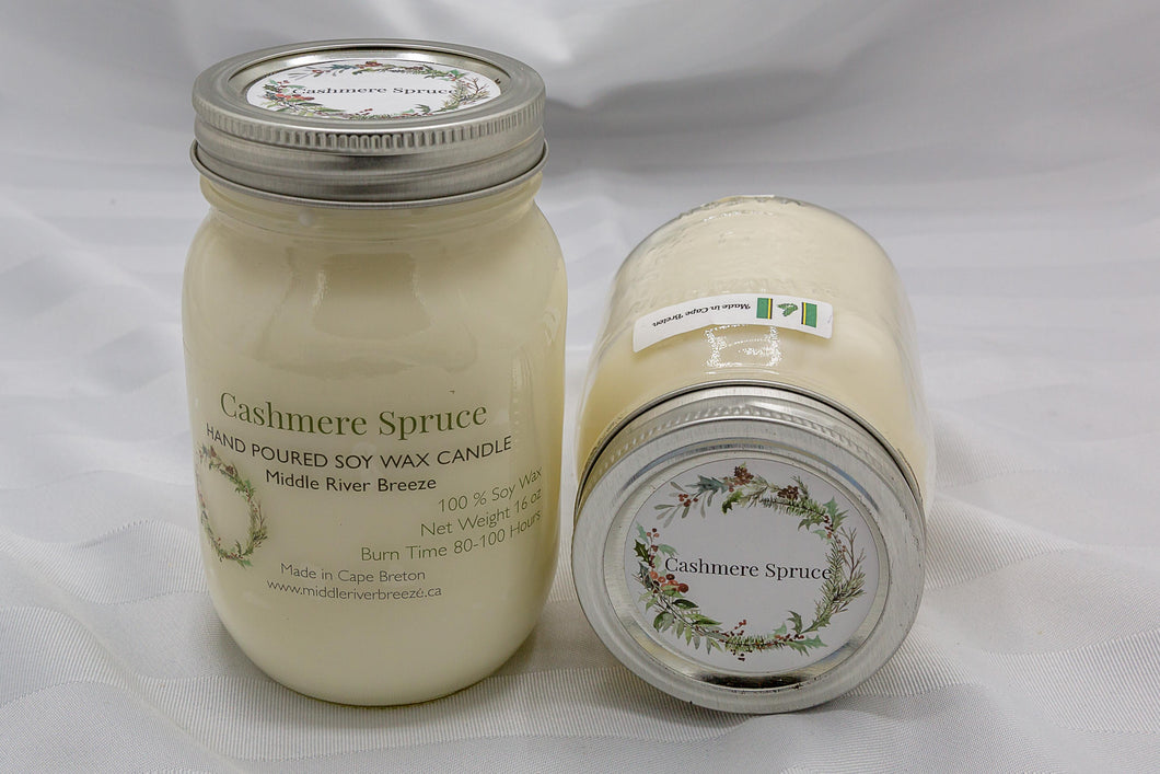 16 oz Mason Jar Soy Wax Candle-Cashmere Spruce