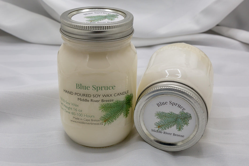 16 oz Mason Jar Soy Wax Candle-Blue Spruce Scent