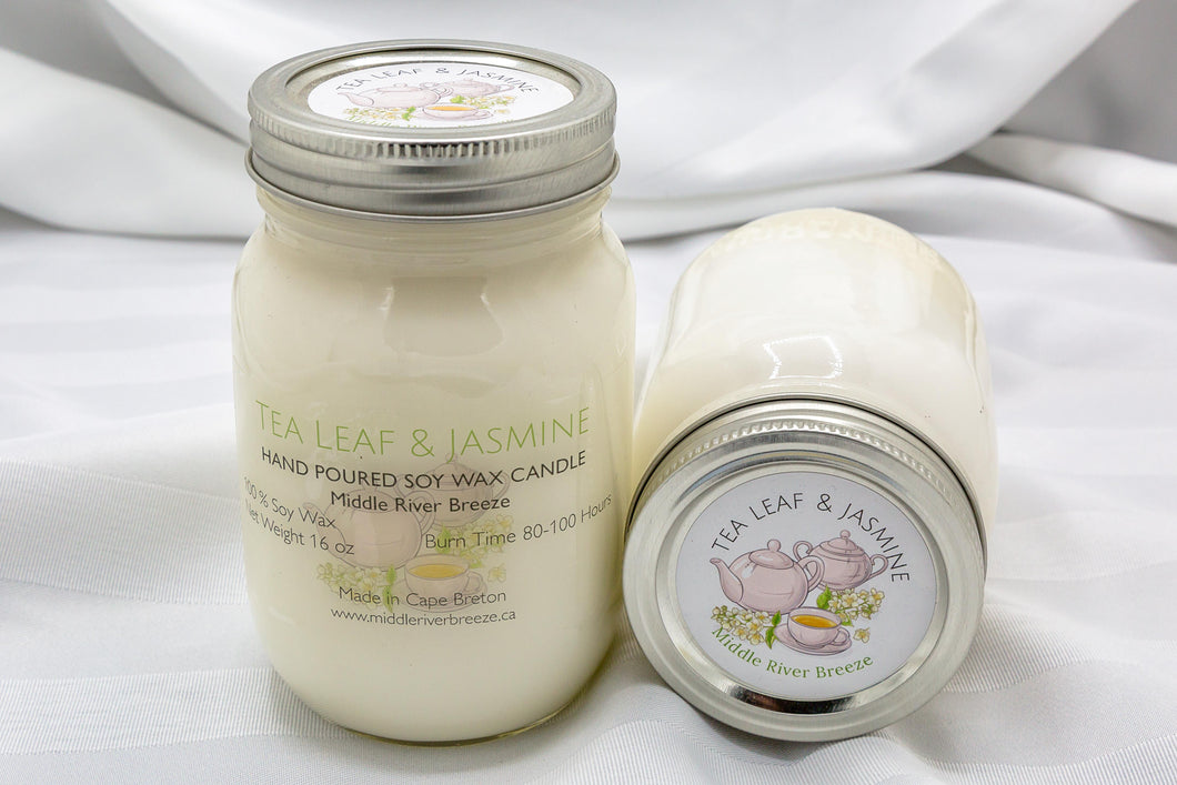16 oz Mason Jar Soy Wax Candle-Tea Leaf & Jasmine
