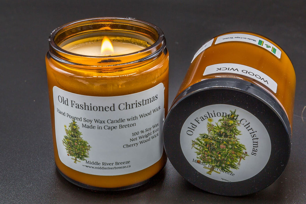 8 oz Crackling Wood Wick Soy Wax Candle-Old Fashioned Christmas