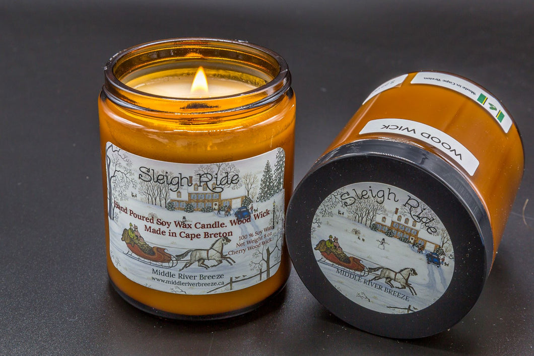 8 oz Crackling Wood Wick Soy Wax Candle-Sleigh Ride