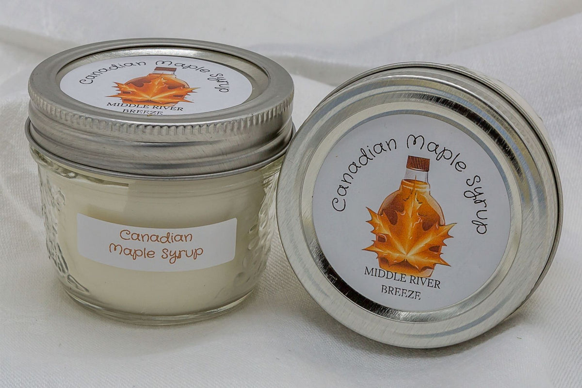 4 oz Mason Jar Soy Wax CandleCanadian Maple Syrup Middle River Breeze