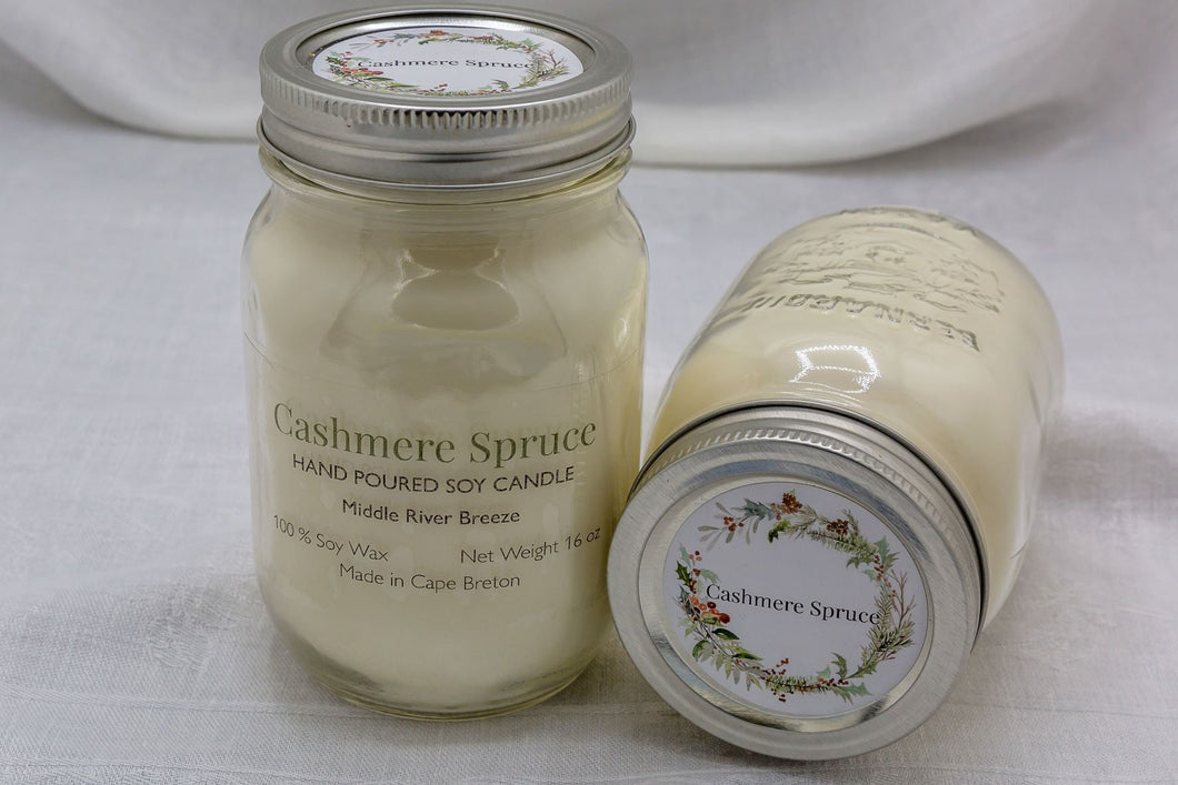 16 oz Mason Jar Soy Wax Candle-Cashmere Spruce