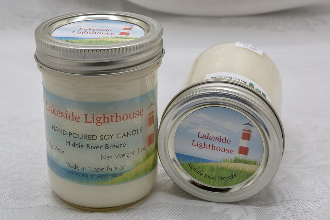 8 oz Mason Jar Soy Wax Candle-Lakeside Lighthouse
