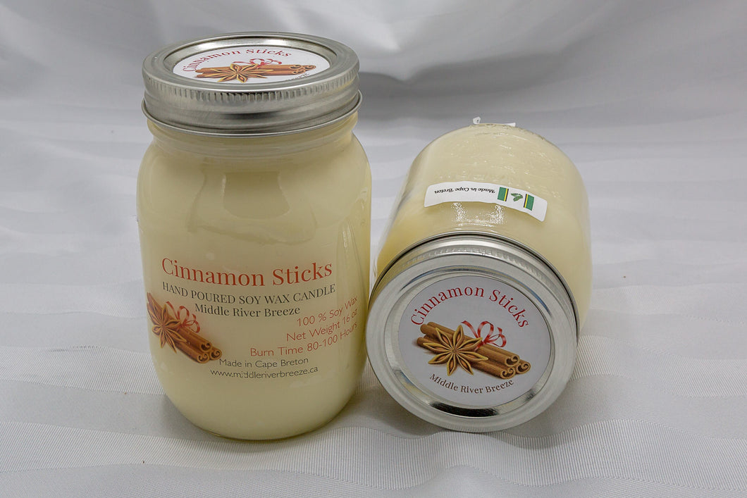 16 oz Mason Jar Soy Wax Candle-Cinnamon Sticks