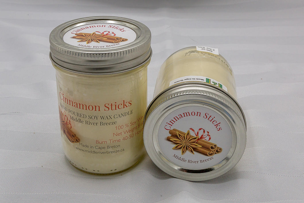 8 oz Mason Jar Soy Wax Candle-Cinnamon Sticks