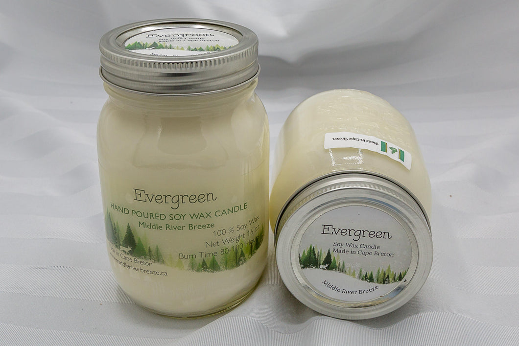 16 oz Mason Jar Soy Wax Candle-Evergreen