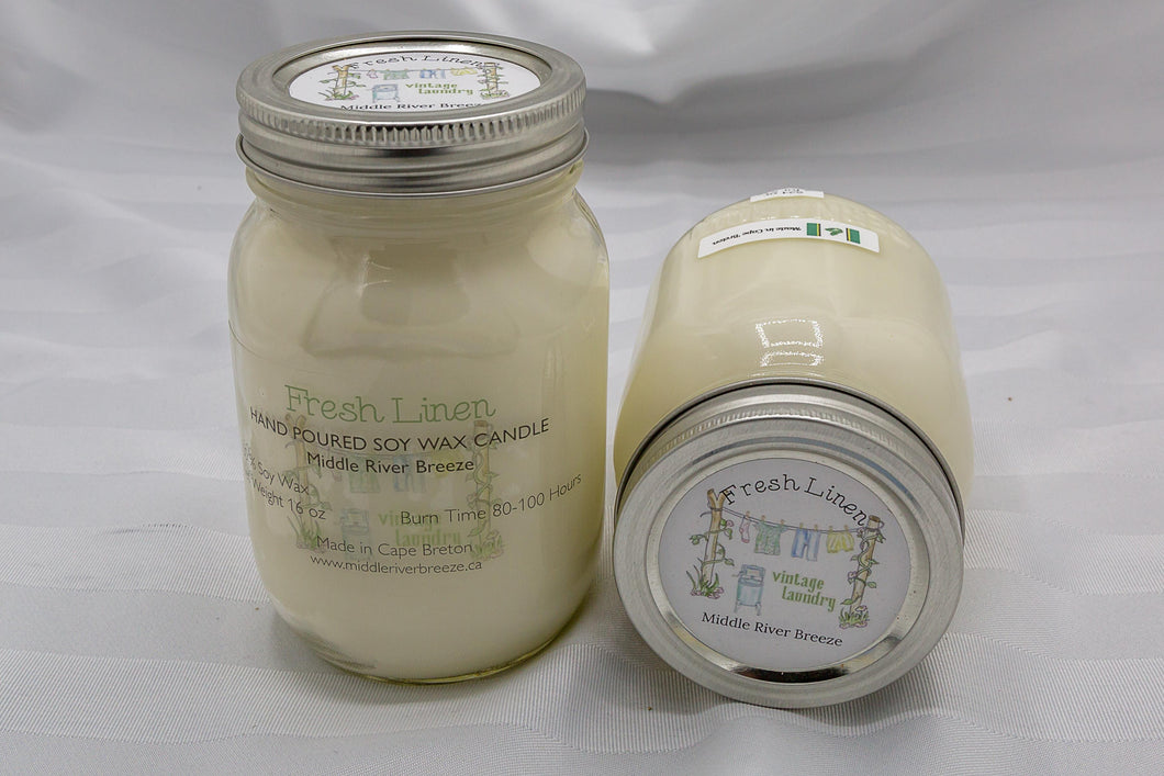 16 oz Mason Jar Soy Wax Candle-Fresh Linen Scent