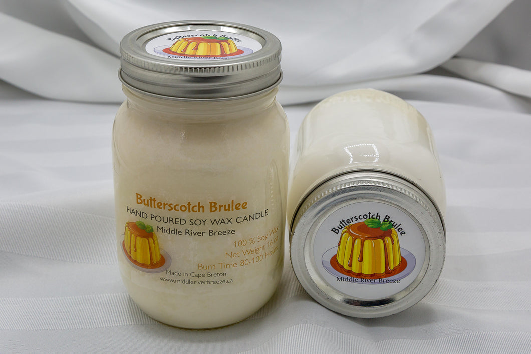 16 oz Mason Jar Soy Wax Candle-Butterscotch Brulee Scent