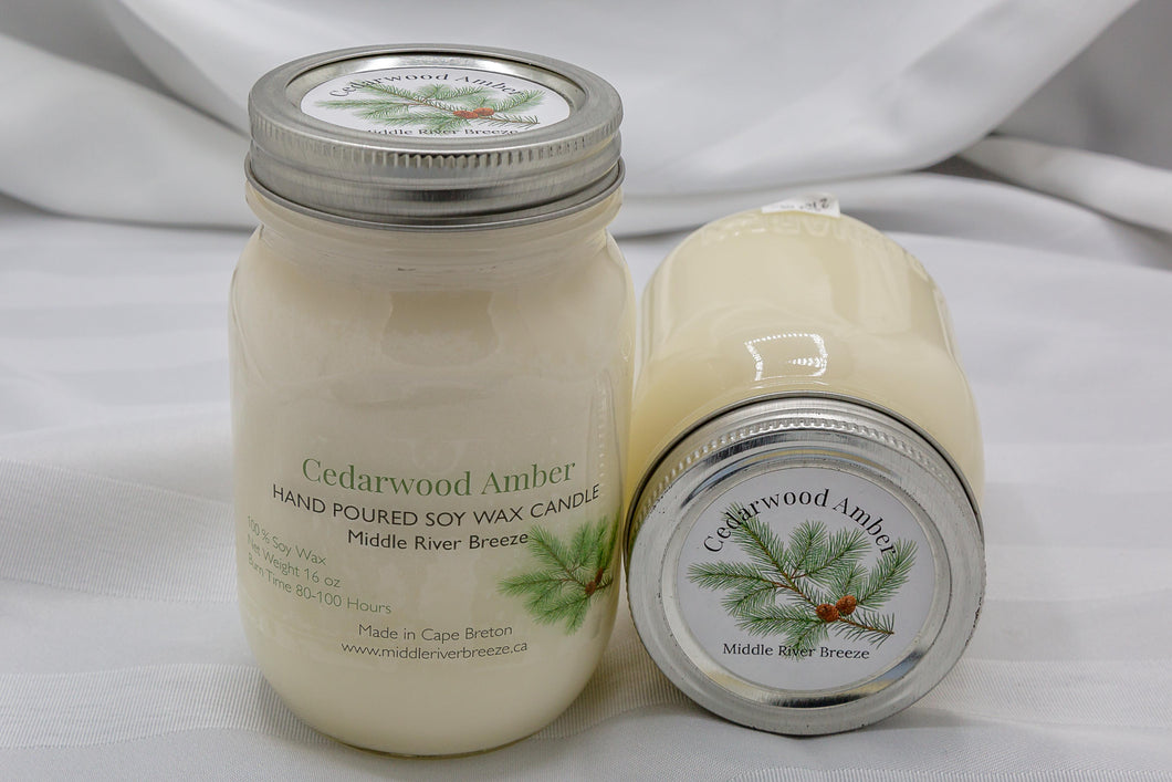 16 oz Mason Jar Soy Wax Candle-Cedarwood Amber Scent