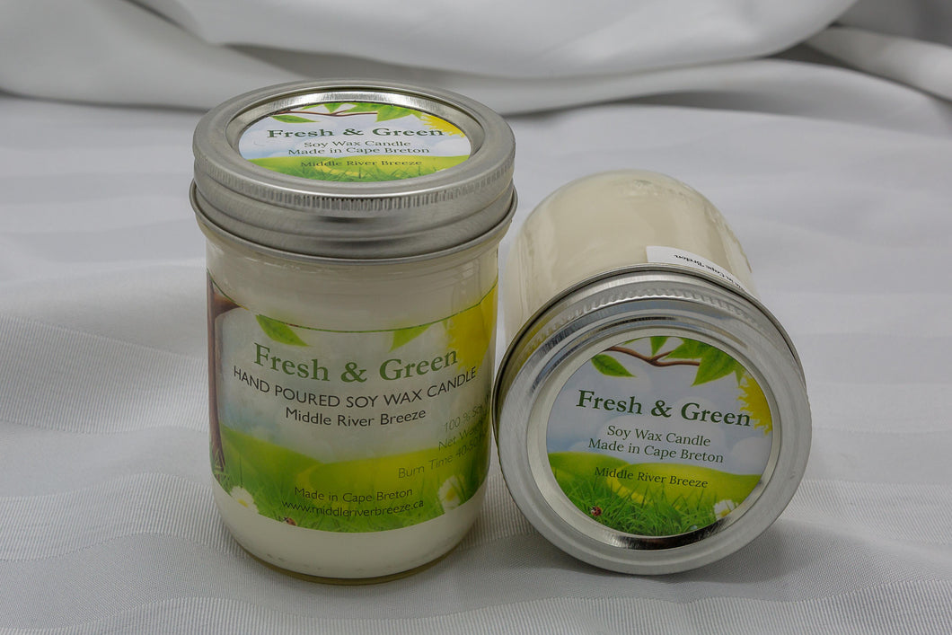 8 oz Mason Jar Soy Wax Candle-Fresh & Green