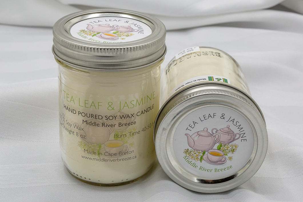 8 oz Mason Jar Soy Wax Candle-Tea Leaf & Jasmine