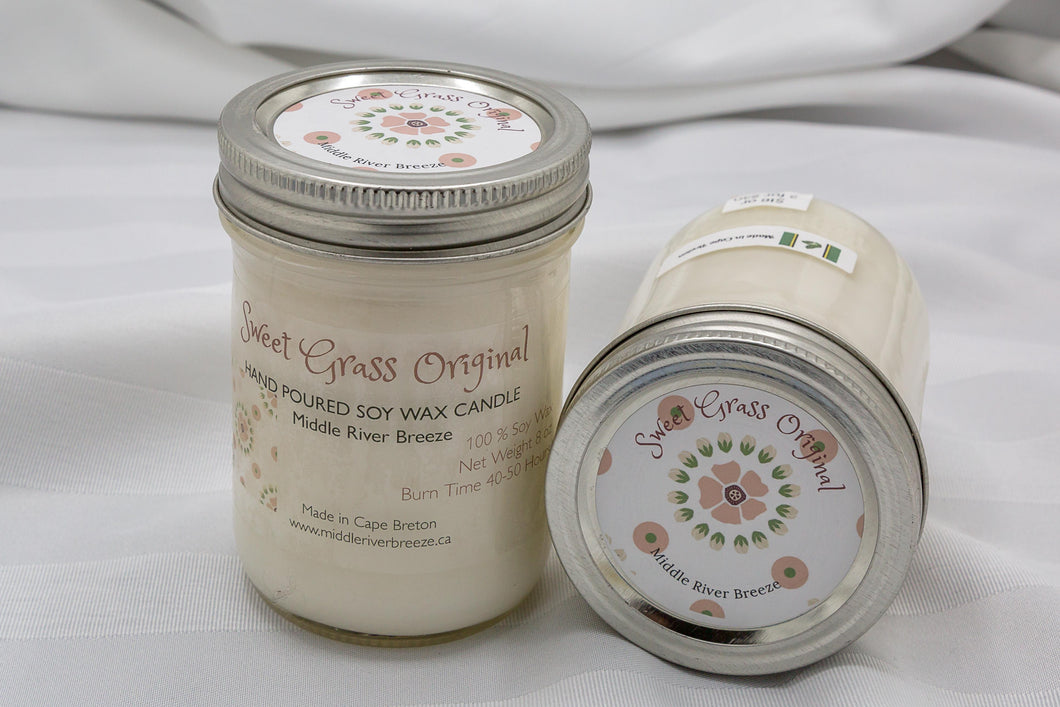 8 oz Mason Jar Soy Wax Candle-Sweet Grass (Original) Scent