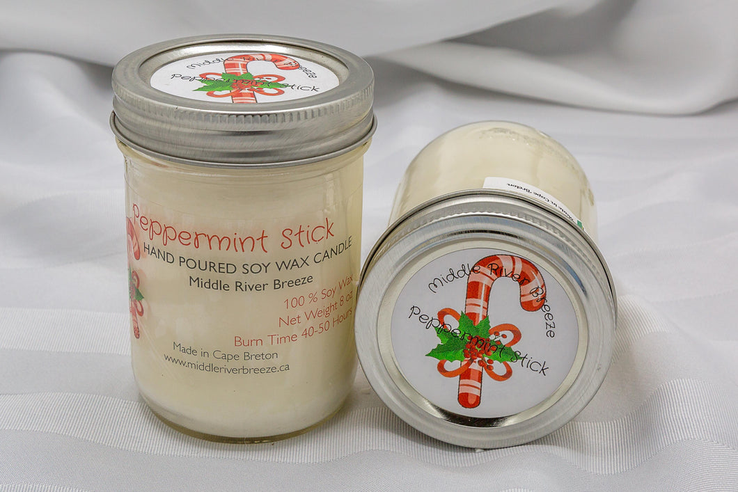 8 oz Mason Jar Soy Wax Candle-Peppermint Stick
