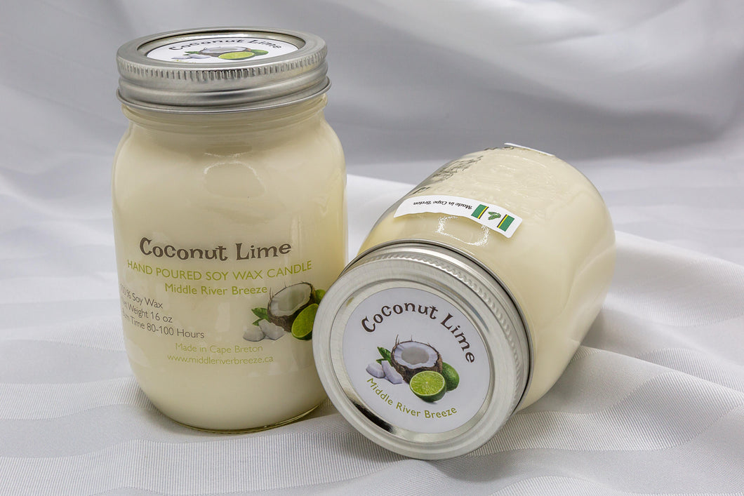 16 oz Mason Jar Soy Wax Candle-Coconut Lime