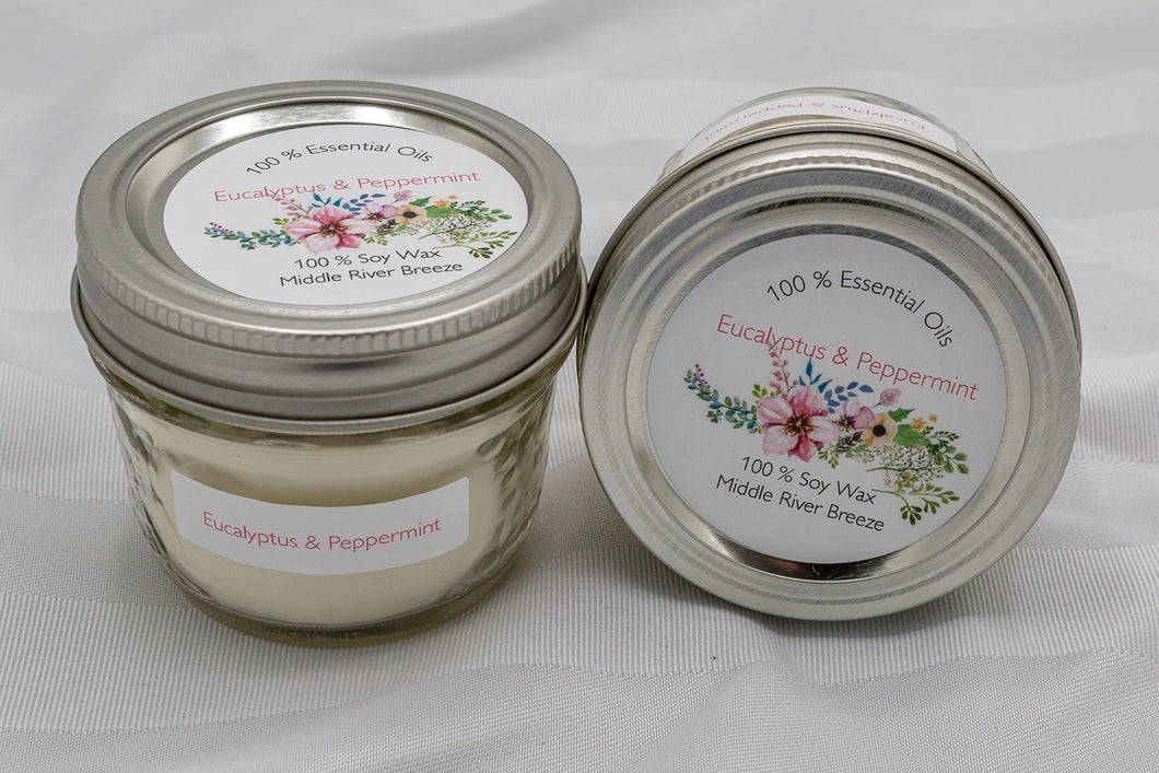 4 oz Mason Jar Soy Wax Candle-Eucalyptus & Peppermint