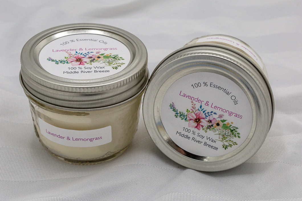 4 oz Mason Jar Soy Wax Candle-Lavender & Lemongrass