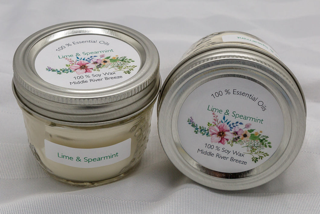 4 oz Mason Jar Soy WaxCandle-Lime & Spearmint