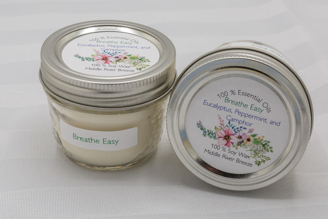 4 oz Mason Jar Soy Wax Candle-Breathe Easy Essential Oils