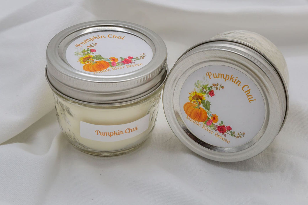 4 oz Mason Jar Soy Wax Candle-Pumpkin Chai Scent