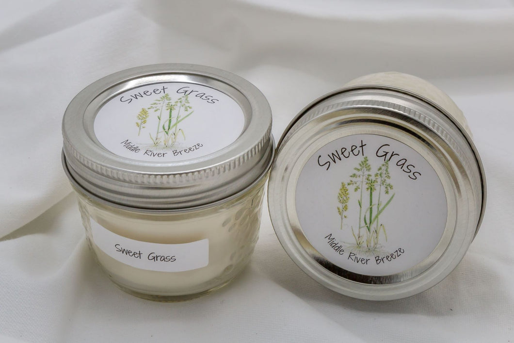 4 oz Mason Jar Soy Wax Candle-Sweet Grass Scent